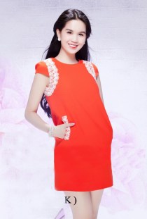 Đầm suông đẹp phối ren đơn giản Ngọc Trinh